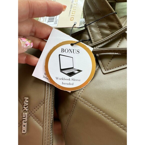 NWT Max Studio Vegan Leather Diamond Quilted Double Handle Workbook Shopper Tote - Picture 8 of 9